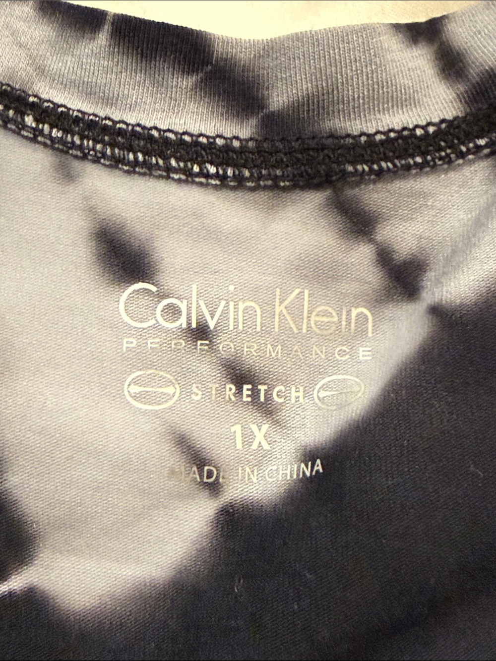 Calvin Klein Black & White Tie-Dye Short Sleeve Top with Crisscross Back - Picture 2 of 5